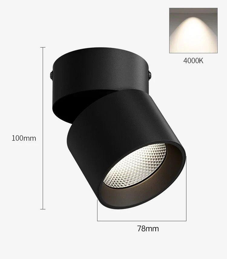 Spot LED Cilindric Aplicat Orientabil Negru 10W Lumina Neutra