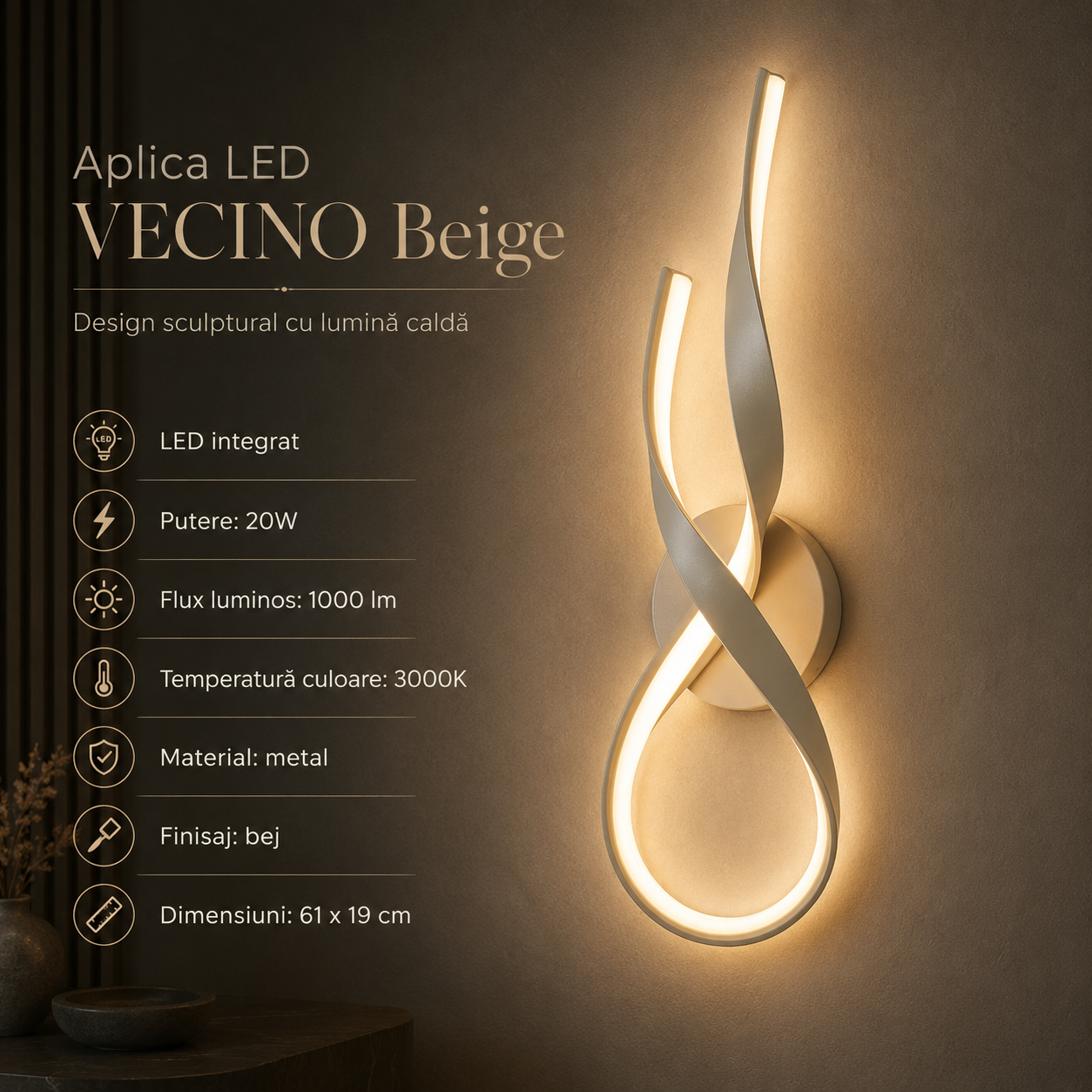 Aplica Premium LED VECINO Beige Echivalent 75W
