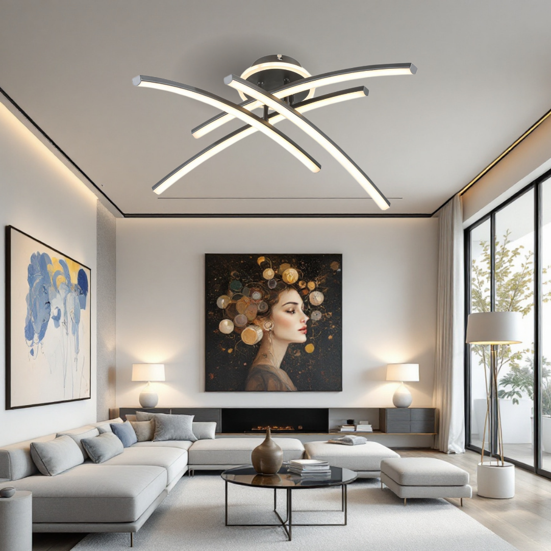 Lustra LED 66W Ophelia 4 Elemente NEAGRA Echivalent 400W Telecomanda