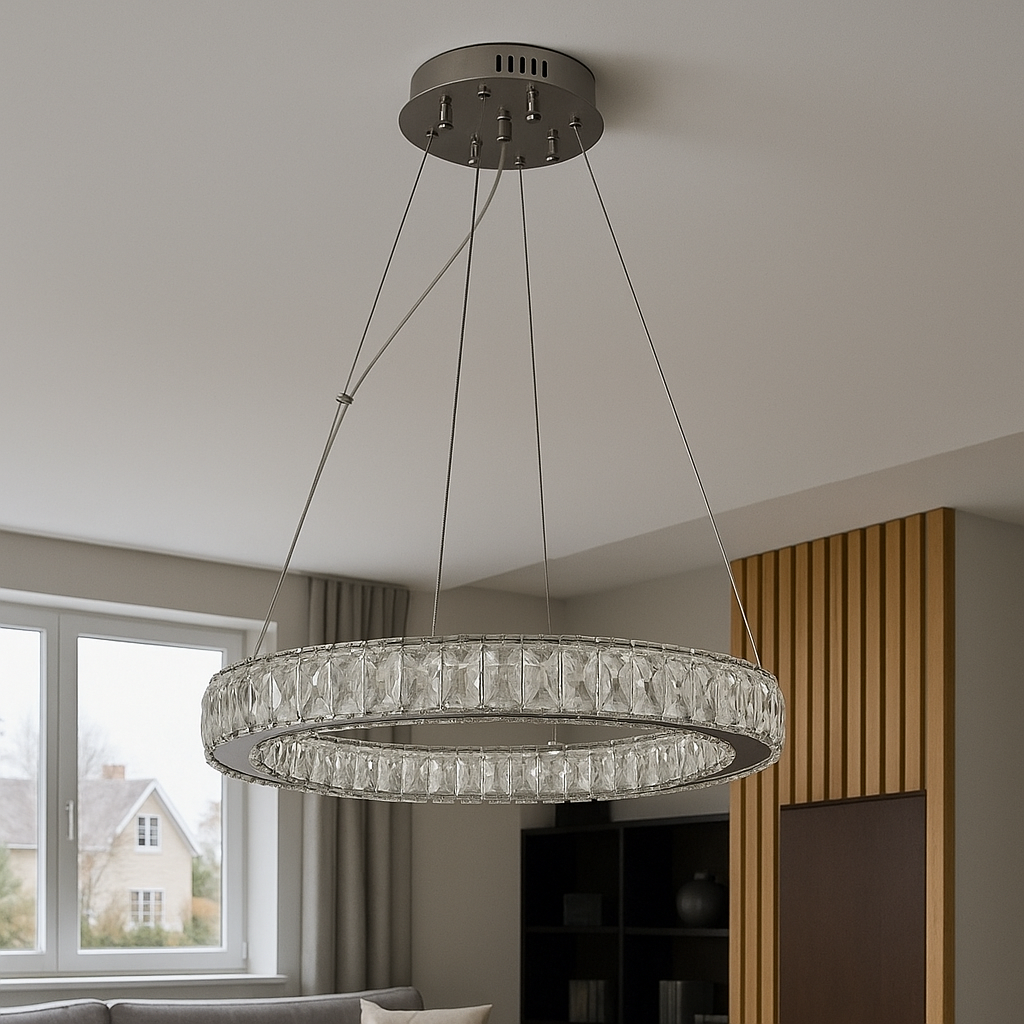 Lustra LED Cristal 1 Segment Rotund Chrome Echivalent 300W Telecomanda