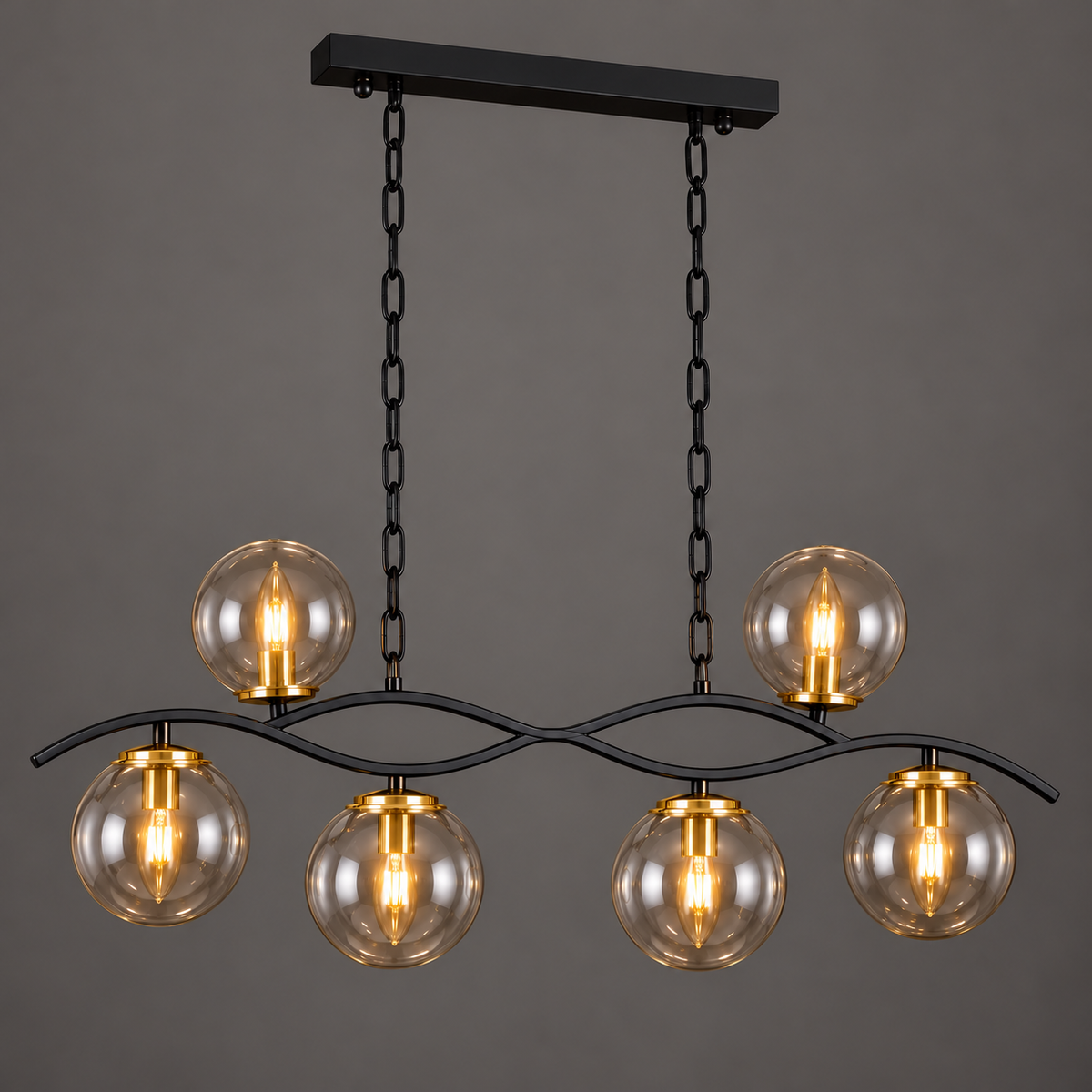 Lustra Liniara cu Abajur ONYX Black & Gold 6xE27 Sticla Fumurie 85CM