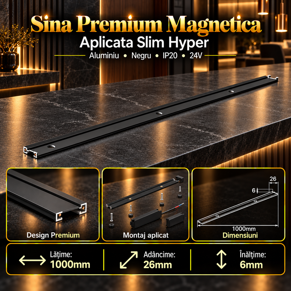 Sina Magnetica Aplicata Hyper Black Premium 100CM