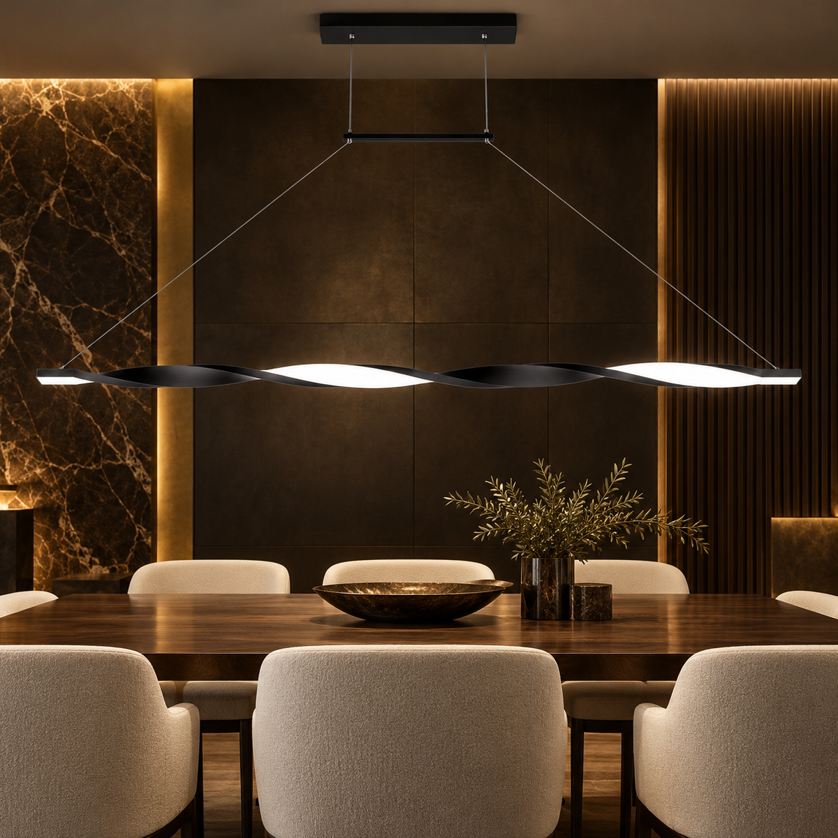 Lustra LED Liniara TWIST Black 100CM Echivalent 190W Telecomanda