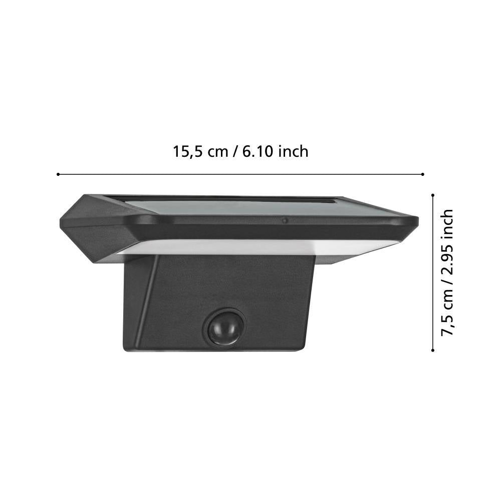 Aplica LED Porassa Black cu Senzor si Incarcare Solara IP44