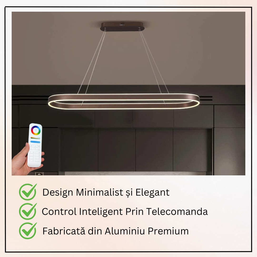 Lustra LED KING Wenge 1 Segment Oval Echivalent 400W Telecomanda