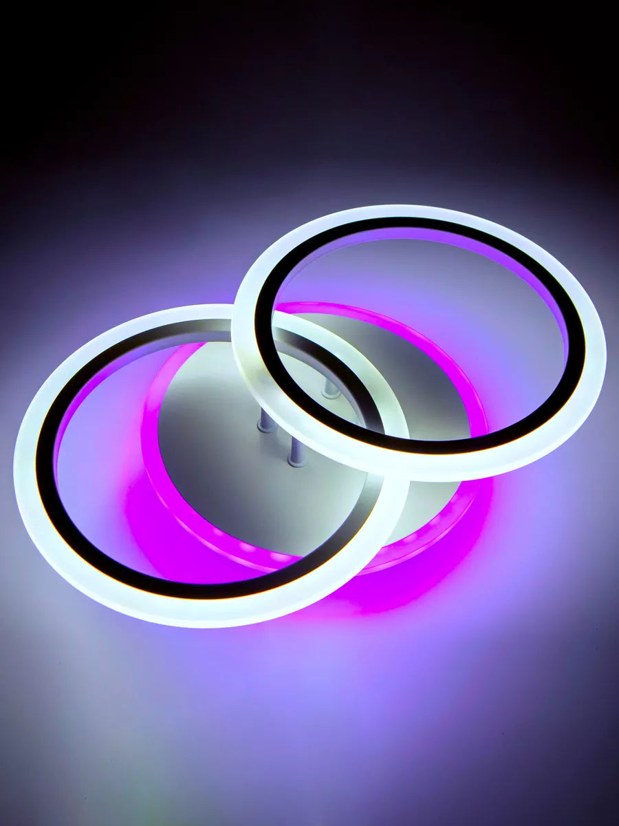 Lustra LED Doua Cercuri Albe RGB Echivalent 250W Telecomanda