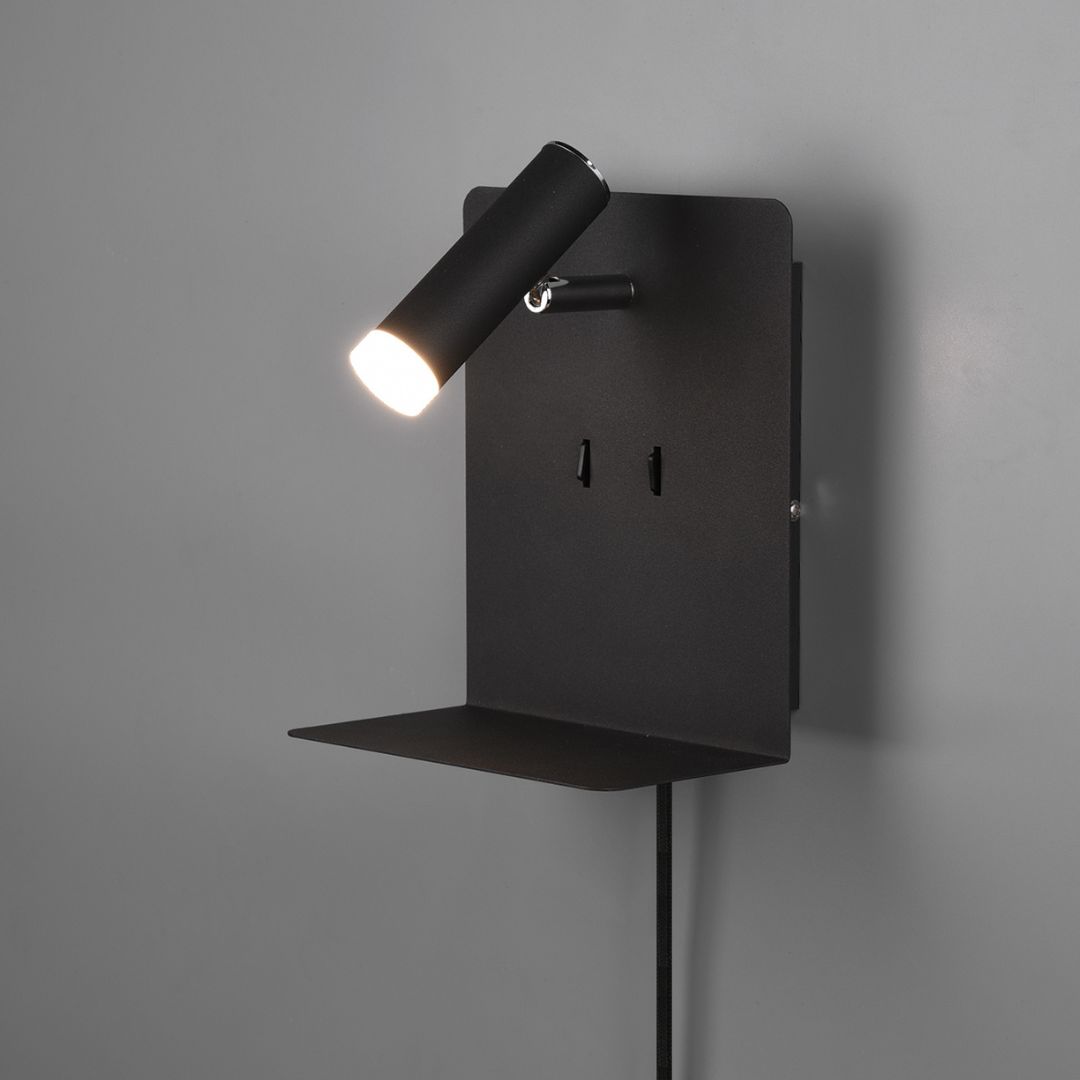 Aplica LED Perete 6W Neagra cu Suport Telefon USB