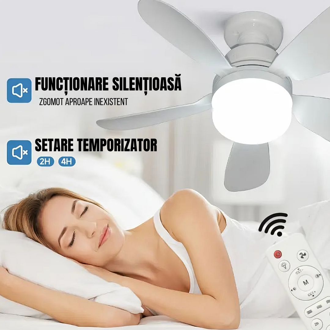 Bec LED E27 30W cu Ventilator, 3 Lumini si telecomanda