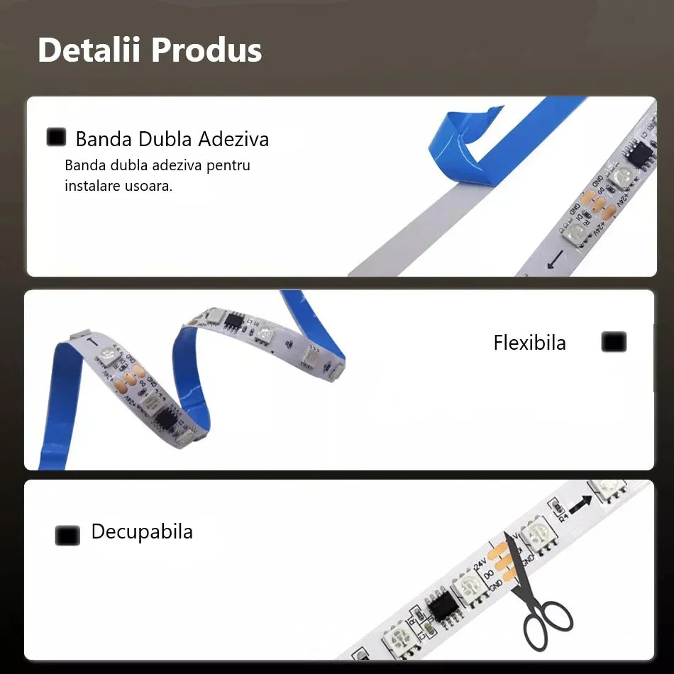 KIT Banda LED RGB 24V Digitala 10 metri, IP21 Interior