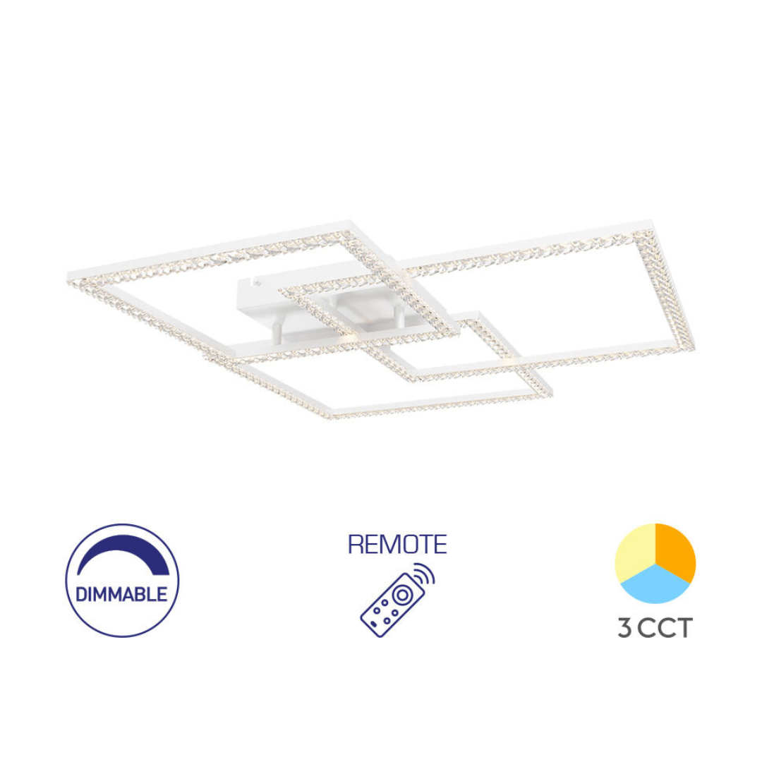 Lustra LED 3 Squares Cristal White Echivalent 800W Telecomanda