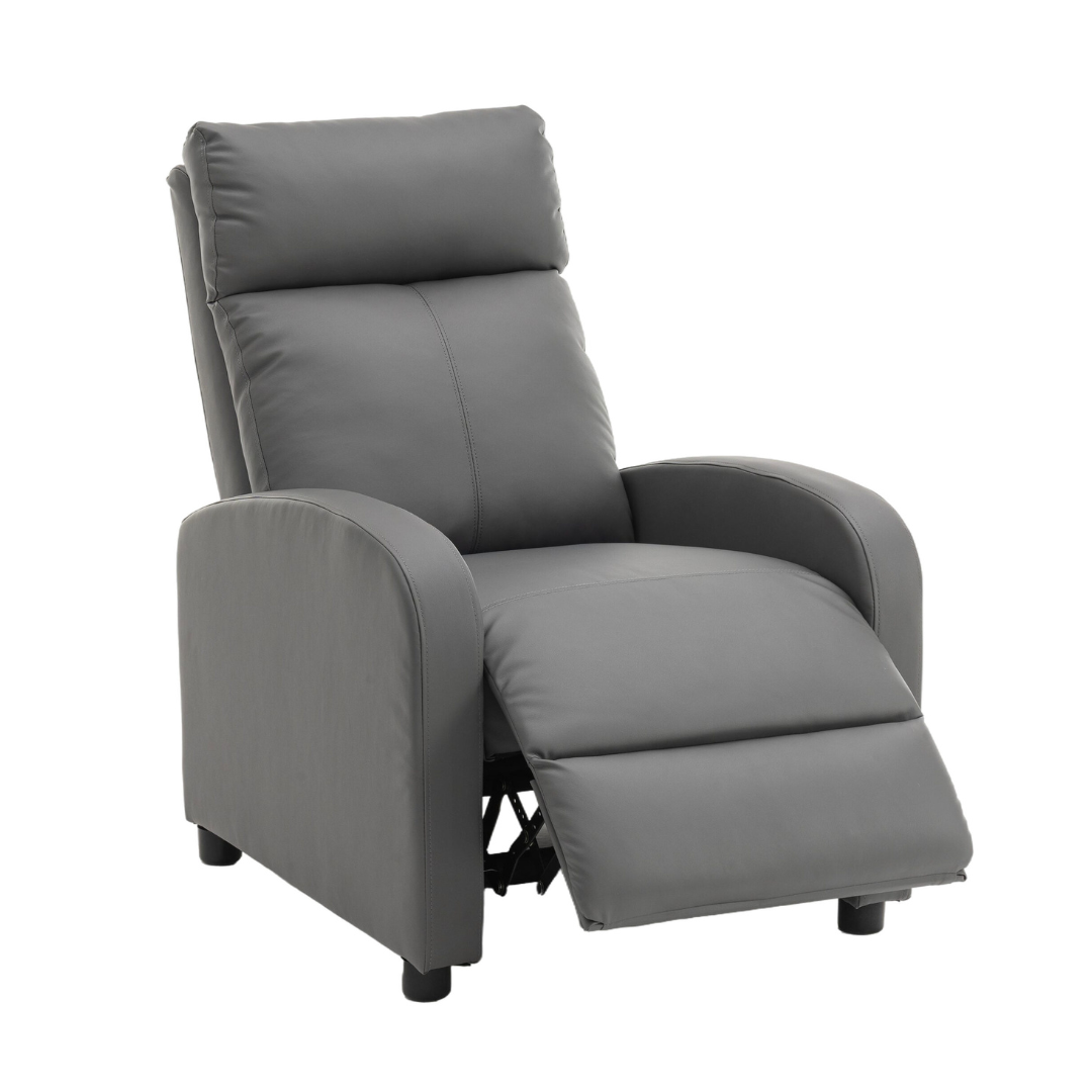 Fotoliu Recliner din Piele Ecologica Spatar Rabatabil si Suport Picioare Extensibil Gri