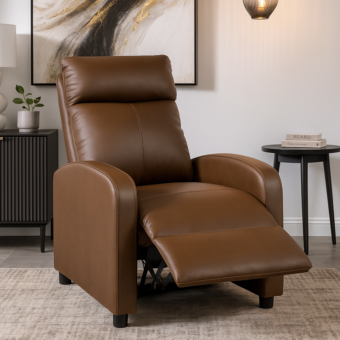 Fotoliu Recliner din Piele Ecologica Spatar Rabatabil si Suport Picioare Extensibil Maro