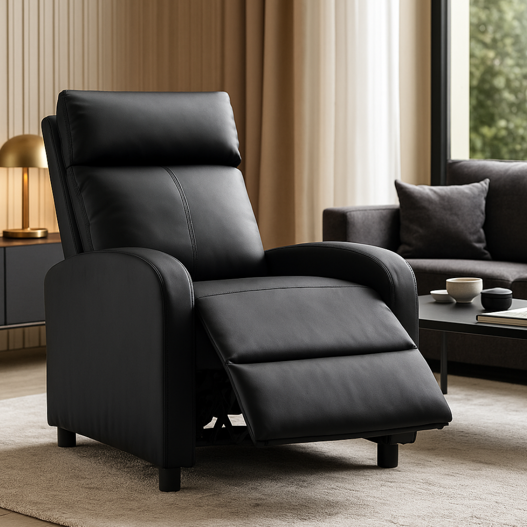 Fotoliu Recliner din Piele Ecologica Spatar Rabatabil si Suport Picioare Extensibil Negru