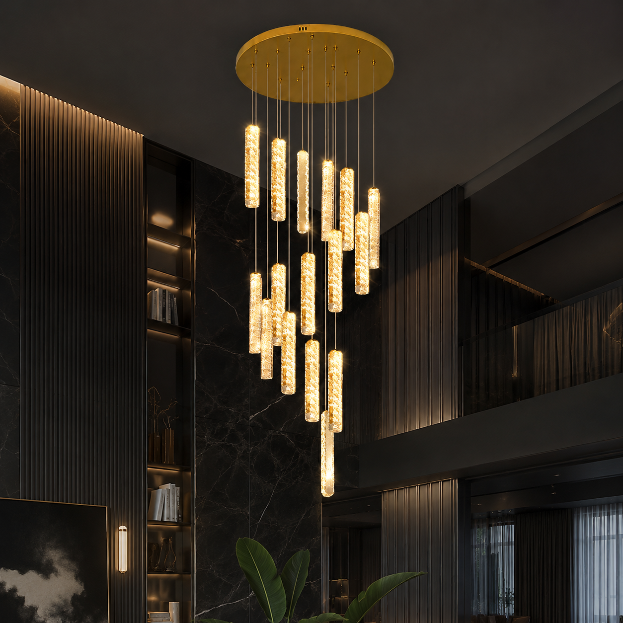 Lustra LED Suspendata FIORI MOLTO Gold Premium 200cm Echivalent 1.000W Telecomanda