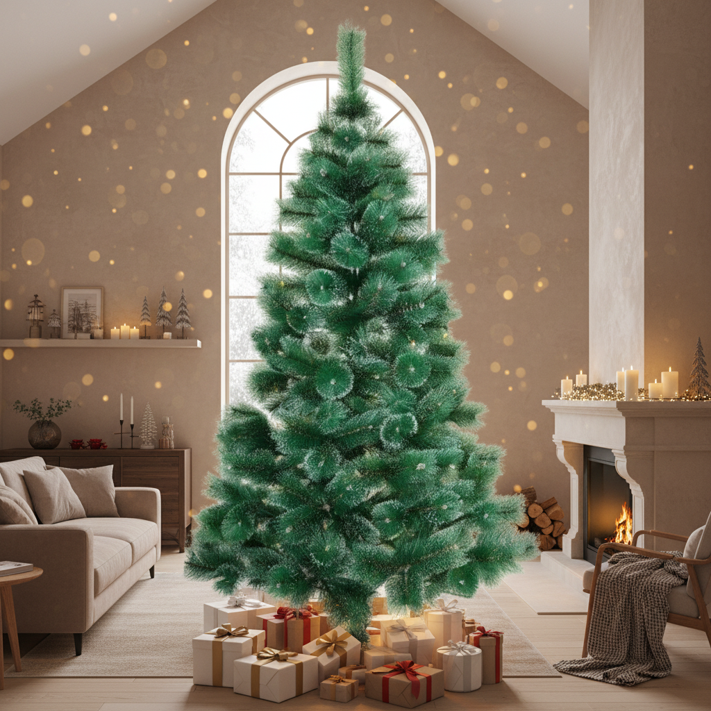 Brad Artificial de Craciun 210cm Pin Varfuri Ninse, Ace 3D, Suport Metalic A4