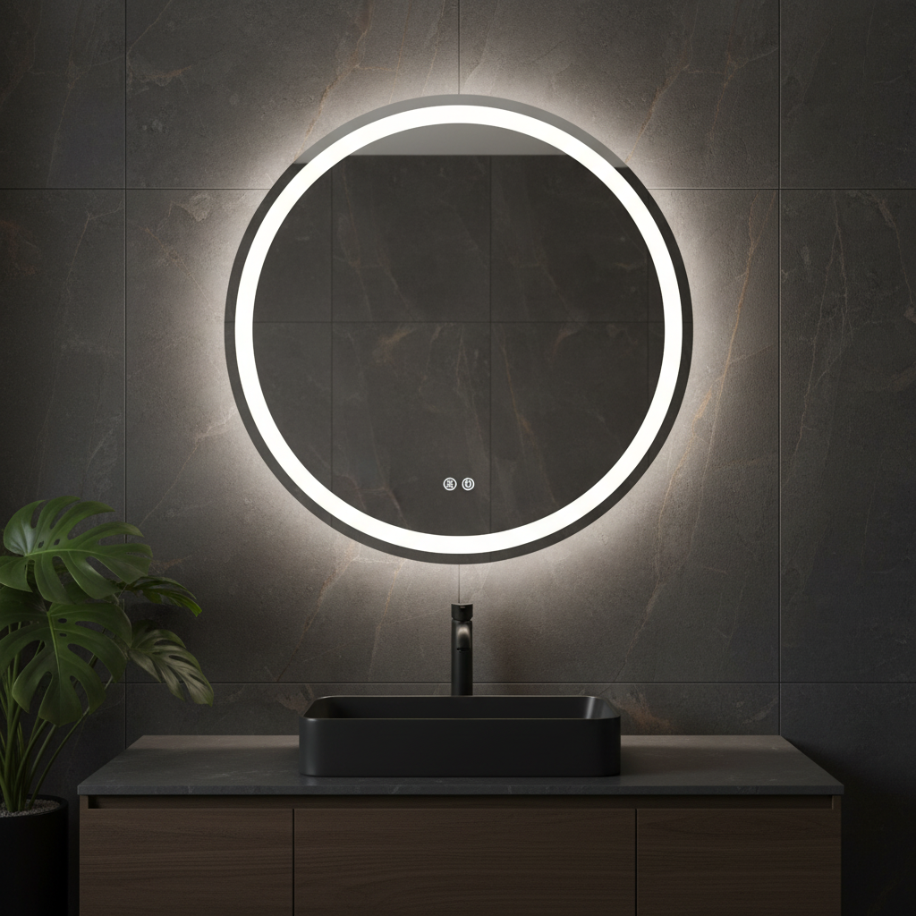 Oglinda LED Rotunda FRAMELESS 70cm, 3 Lumini, Dezaburire, DImabila si Touch OD019