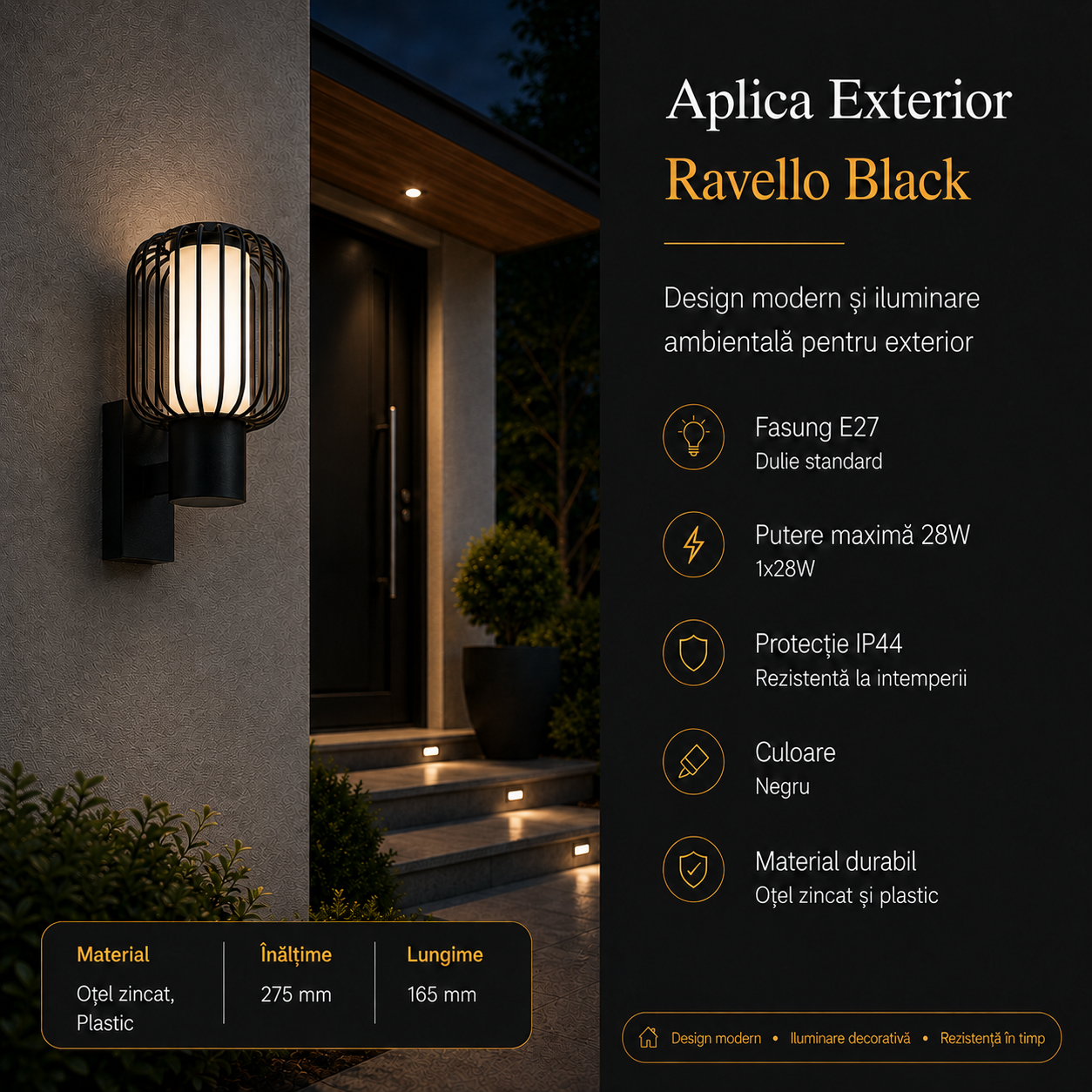 Aplica Exterior Ravello Black IP44 Eglo 1xE27