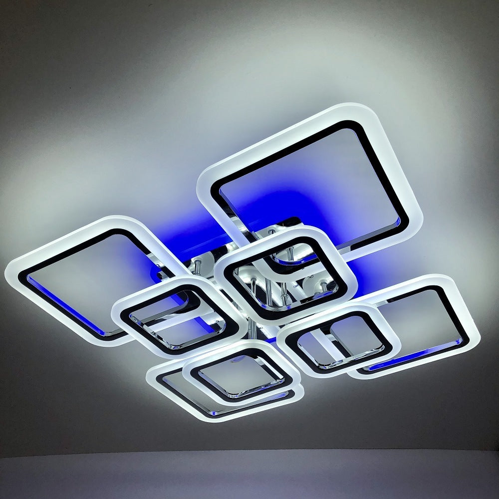 Lustra LED 4+4 SQUARE Gigant Silver RGB Echivalent 1200W Telecomanda