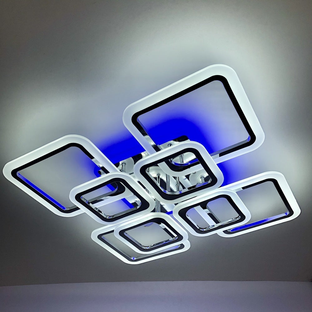 Lustra LED 4+4 SQUARE Gigant Silver RGB Echivalent 1200W Telecomanda