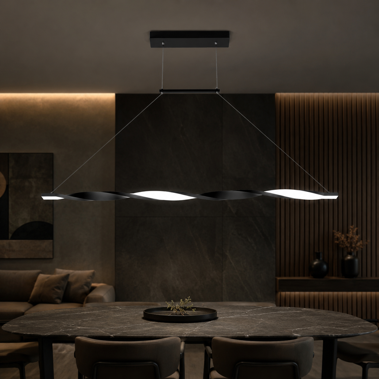 Lustra LED Liniara TWIST Black 100CM Echivalent 190W Telecomanda