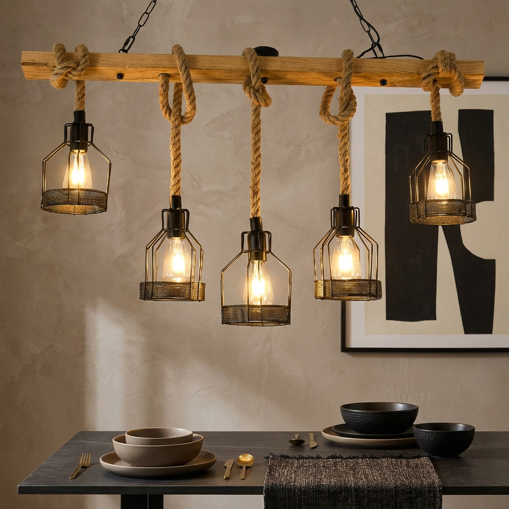 Lustra Wood Design Iron Cage 5XE27