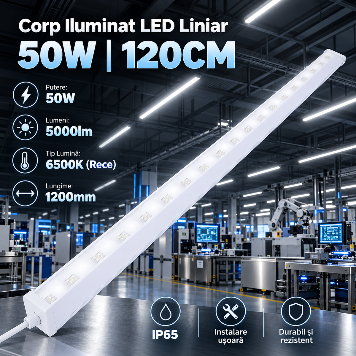 Corp de Iluminat Neon cu LED Nolux IP65 50W Lumina Rece