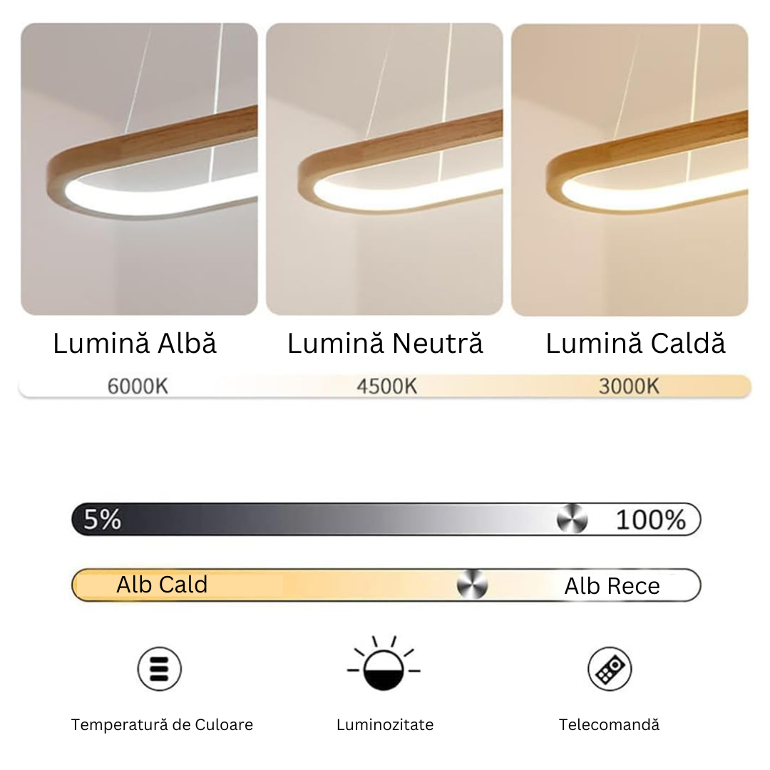 Lustra LED KING Wenge 1 Segment Oval Echivalent 400W Telecomanda