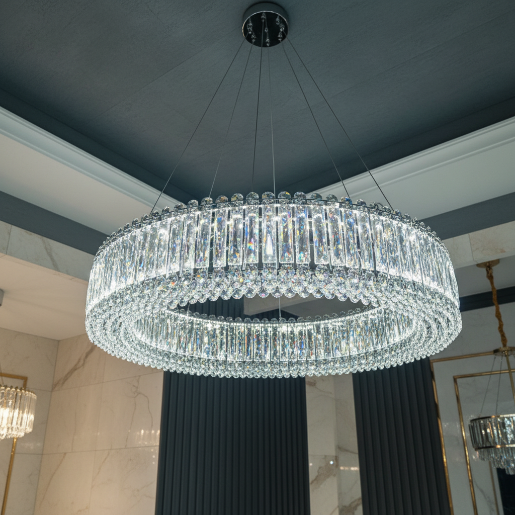 Lustra LED Suspendata ALESSO Cristal Silver Echivalent 400W