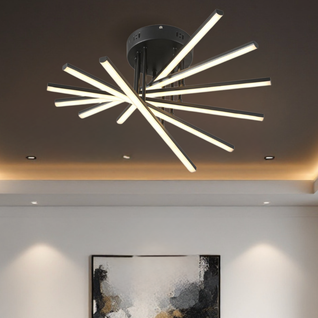 Lustra LED 96W Fano 6 Elemente NEGRU Echivalent 600W cu Telecomanda