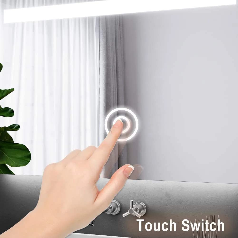 Oglinda LED 100x65cm cu Rama Neagra Functie Touch, Senzor De Miscare si Ceas J31