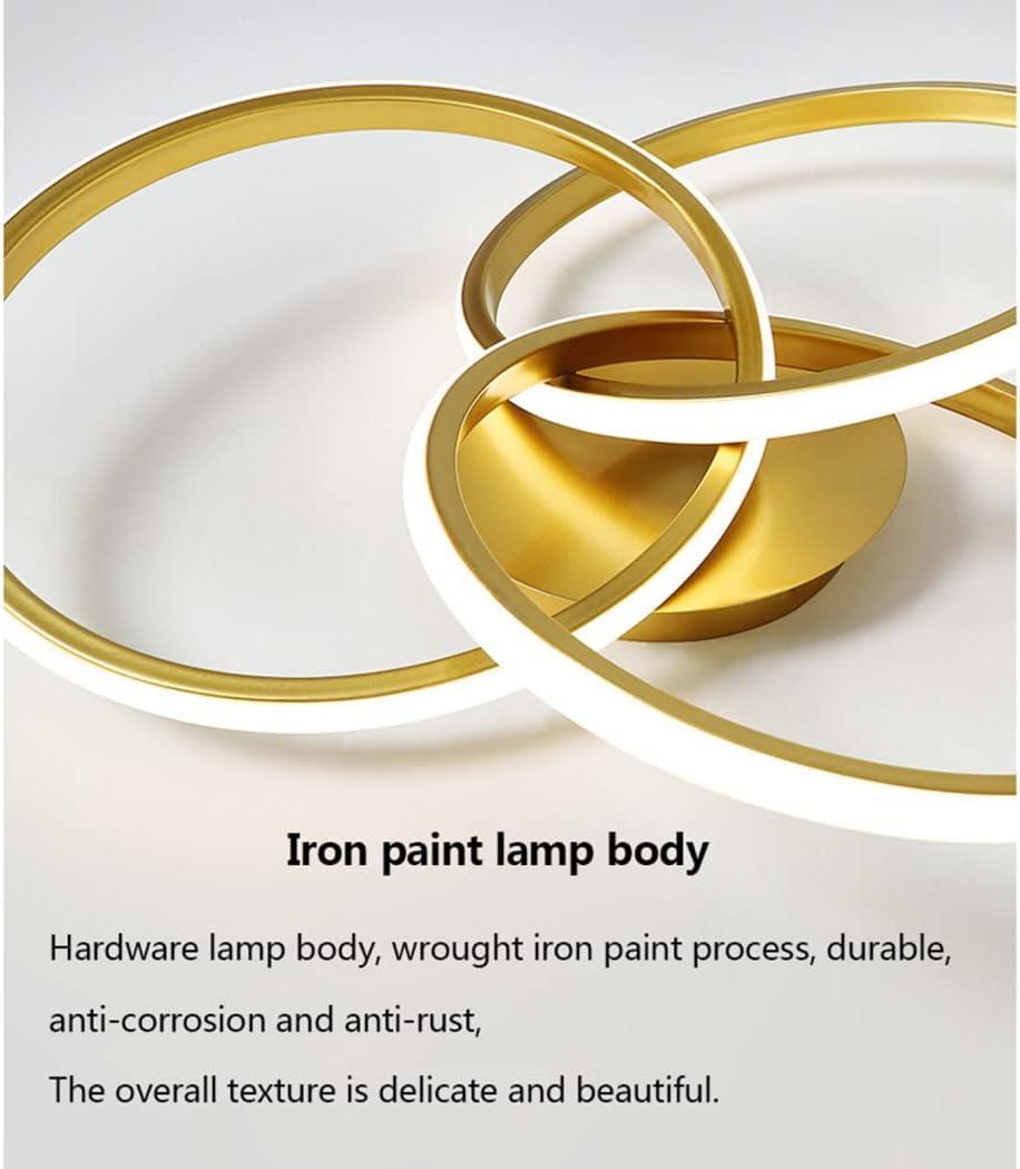 Lustra LED Three RINGS Gold Echivalent 400W cu Telecomanda