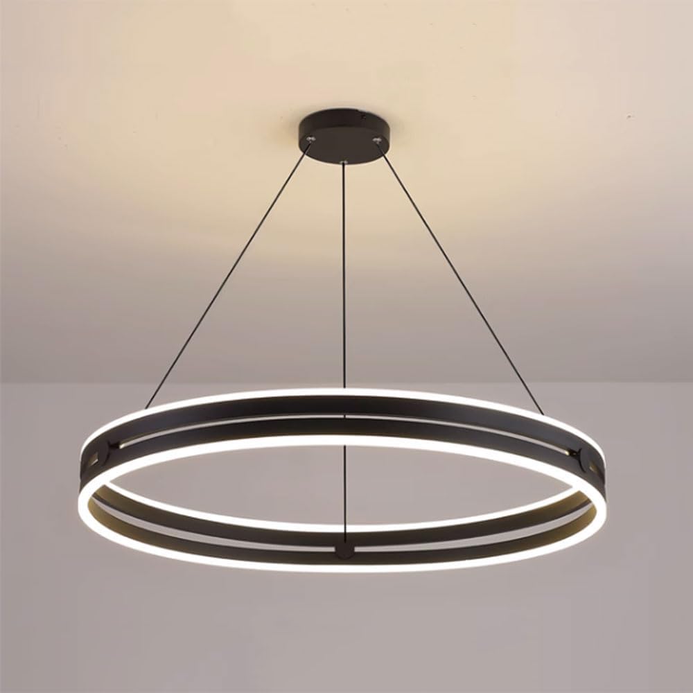 Lustra LED Mini Ring Neagra Suspendata Echivalent 400W Telecomanda