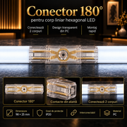 Conector HEGZA 180° pentru 2 x Corp Liniar Hexagonal LED
