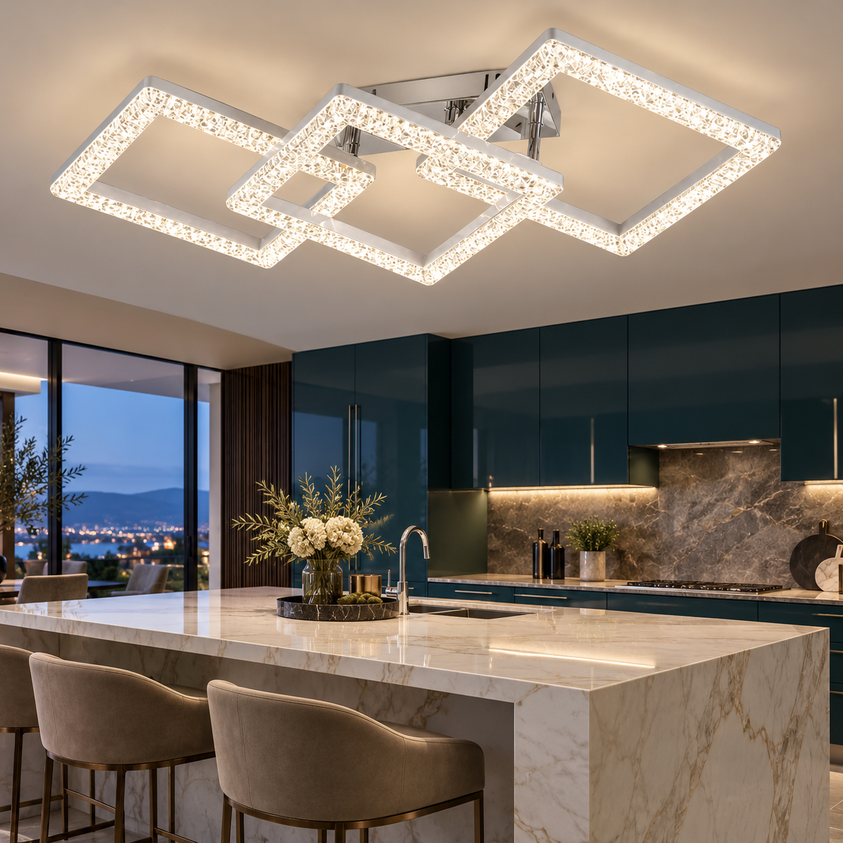 Lustra LED Ryven Silver & White Echivalent 450W Telecomanda