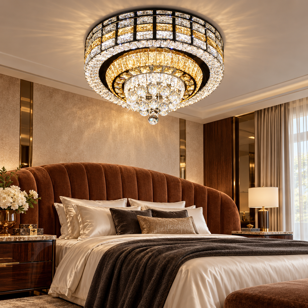 Lustra LED Cristal Aplicata Luxor Rotunda Telecomanda 60-80CM