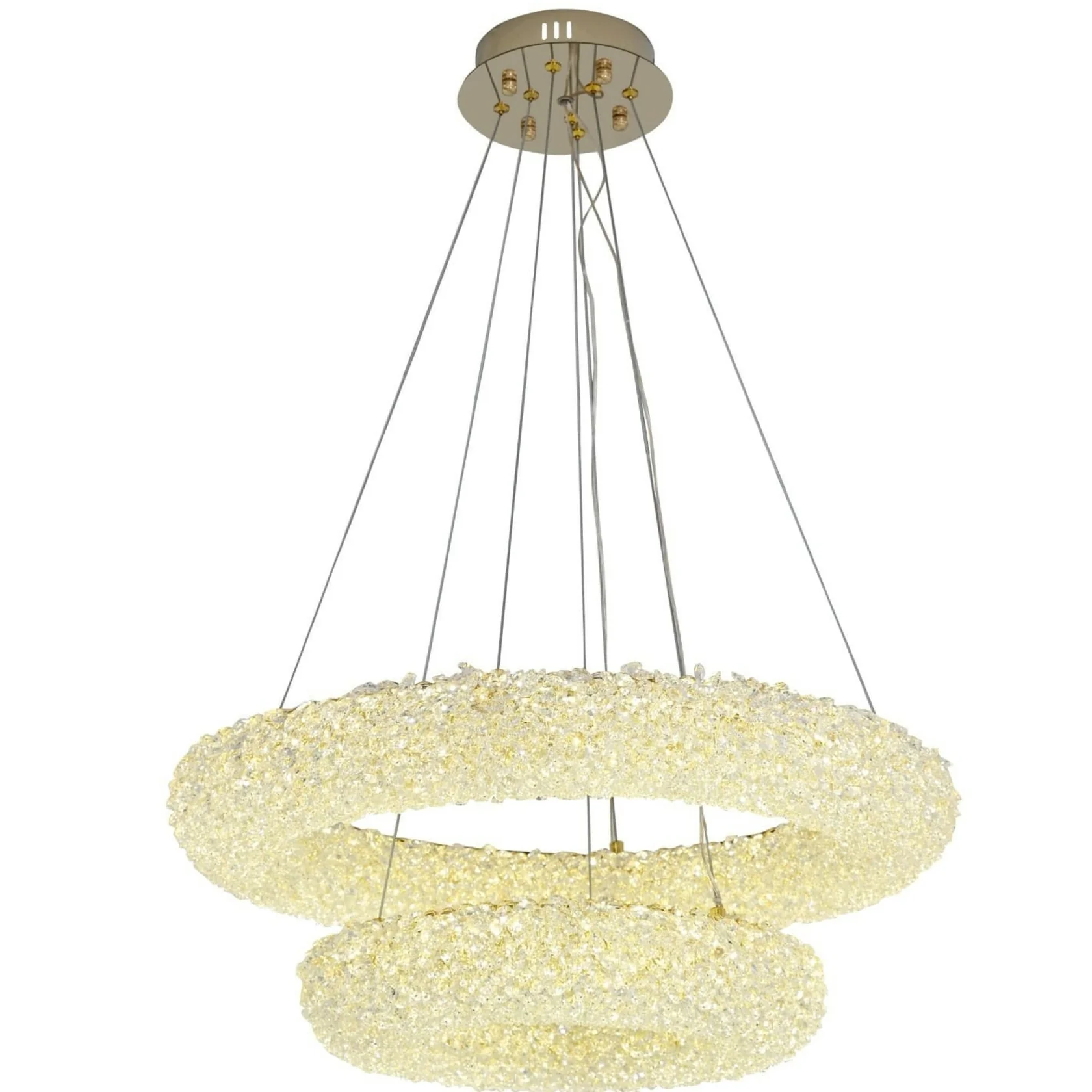Lustra LED Suspendata ENZO Golden Sponge Cristal 2 Segmente Echivalent 850W