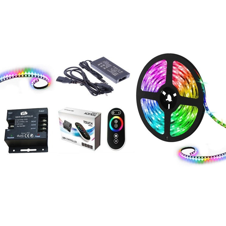 KIT Banda LED RGB 12V IP21 5 Metri Telecomanda RF TOUCH