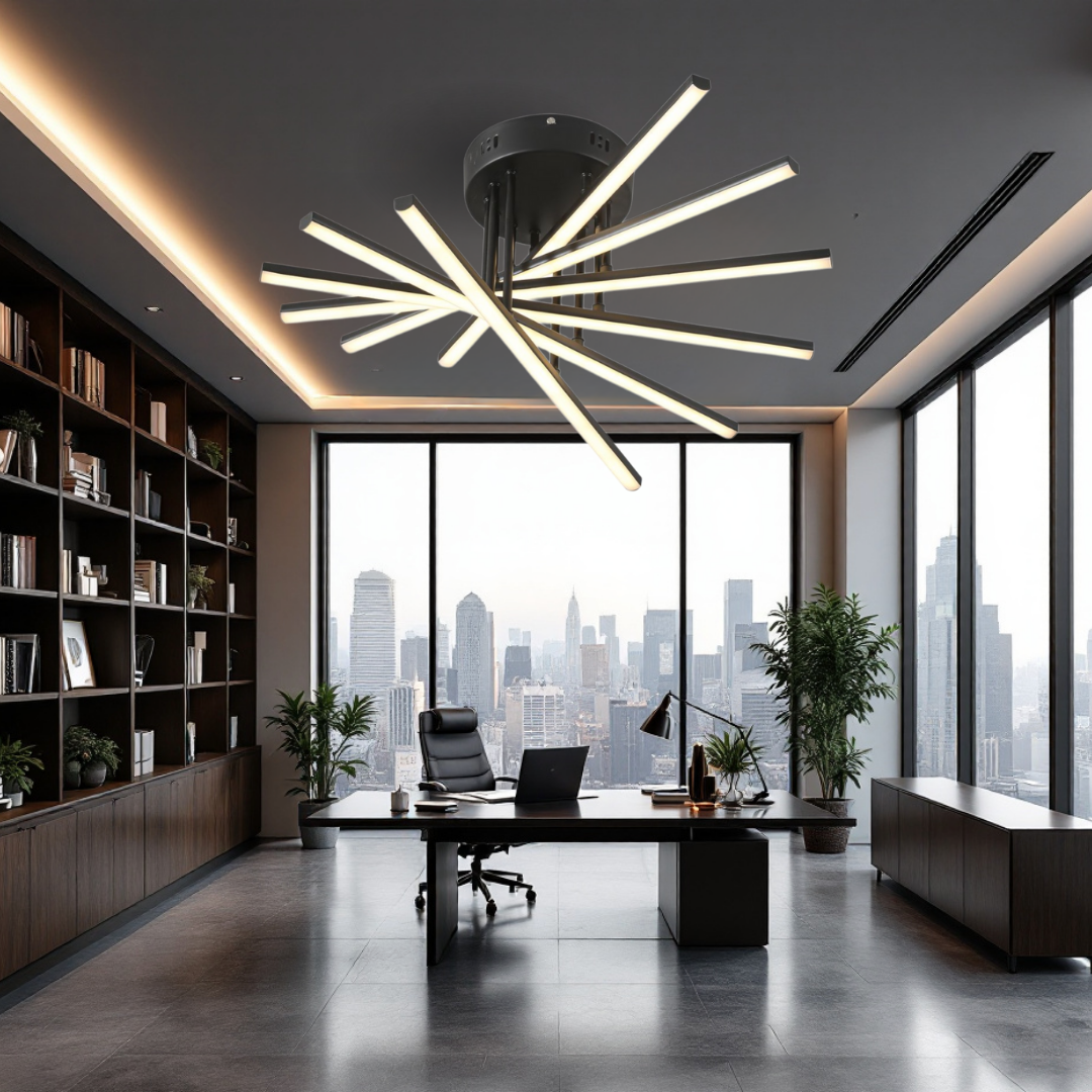 Lustra LED 96W Fano 6 Elemente NEGRU Echivalent 600W cu Telecomanda