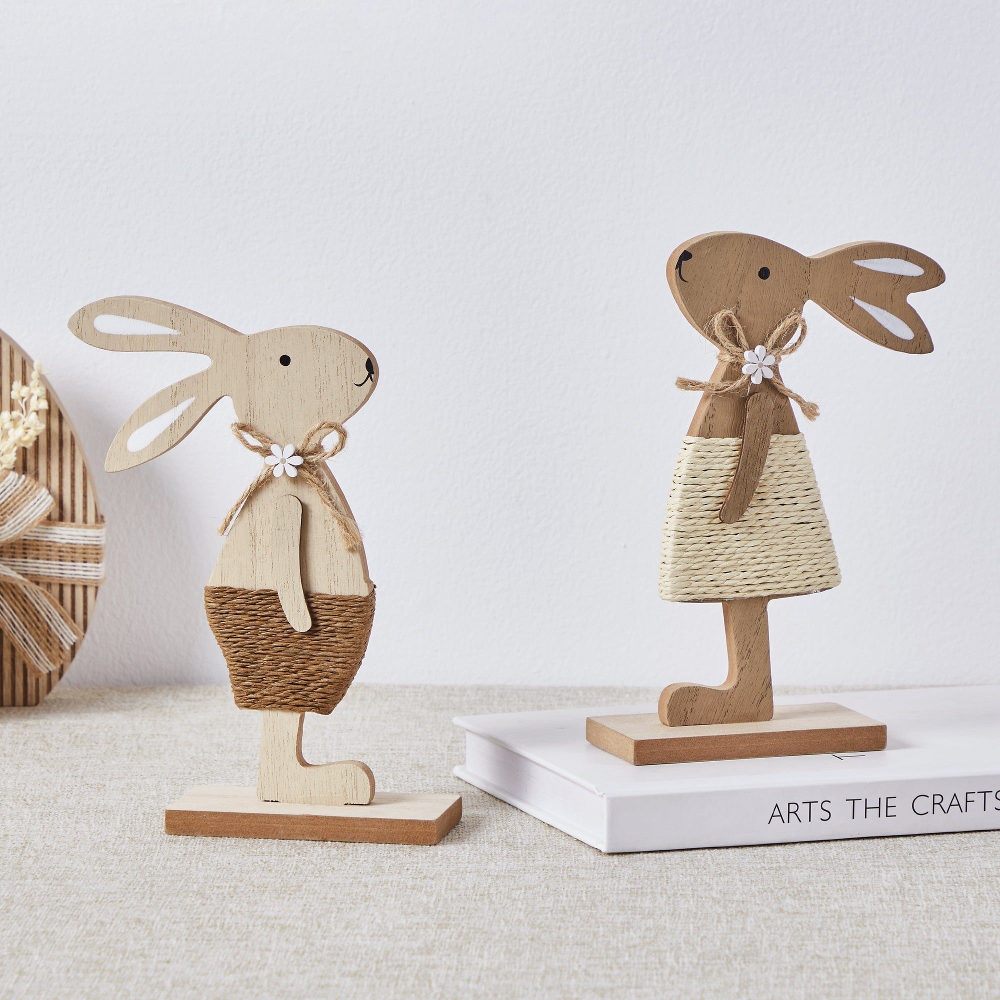 Set 12 Statuete Decorative Balmaha Bunny Wood & Jute