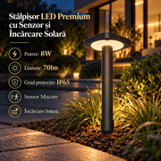 Stalpisor de Gradina cu Incarcare Solara si Senzor Spike Black IP65 47.5CM