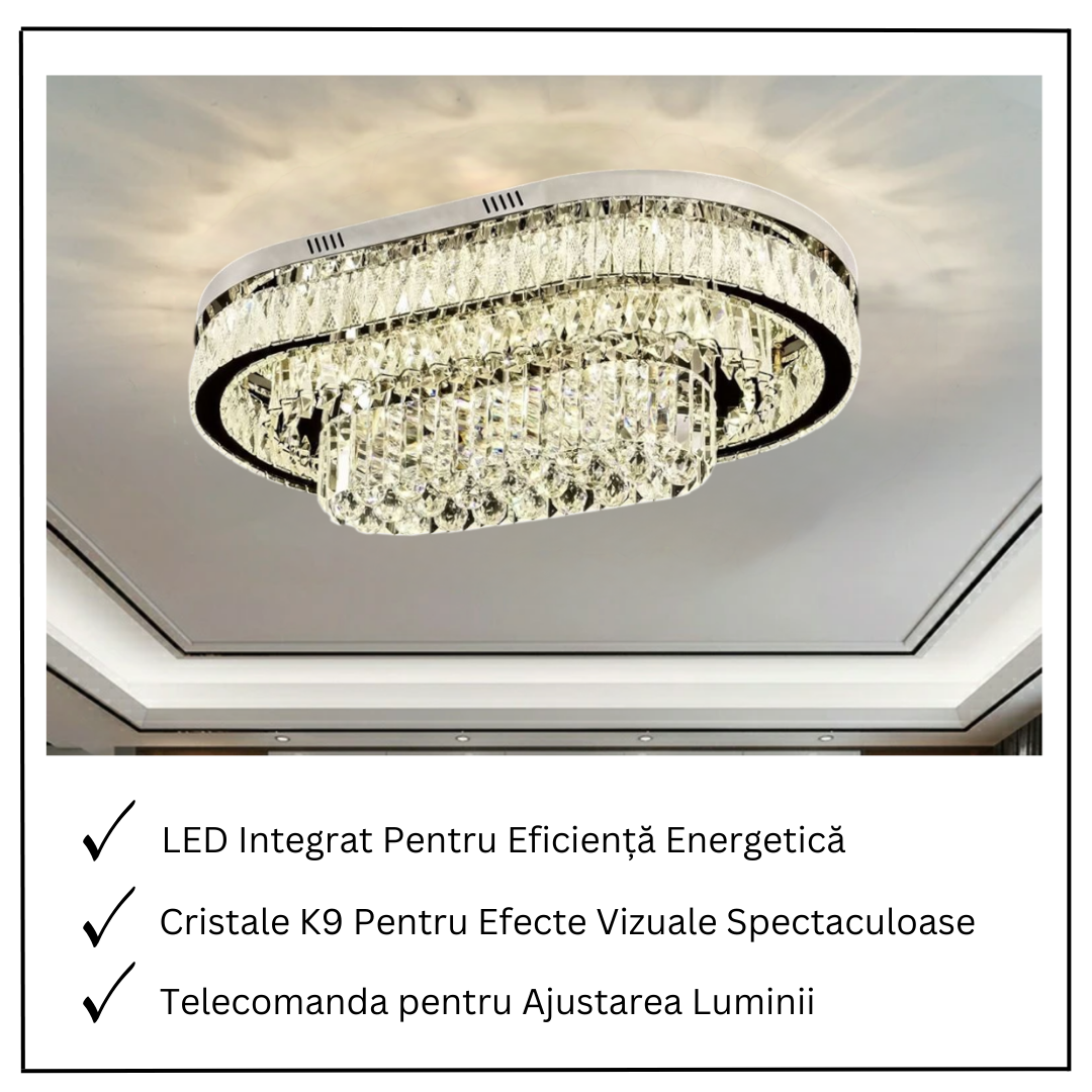 Lustra LED Cristal Aplicata 85x50cm Grand Aurora Telecomanda Echivalent 1000W