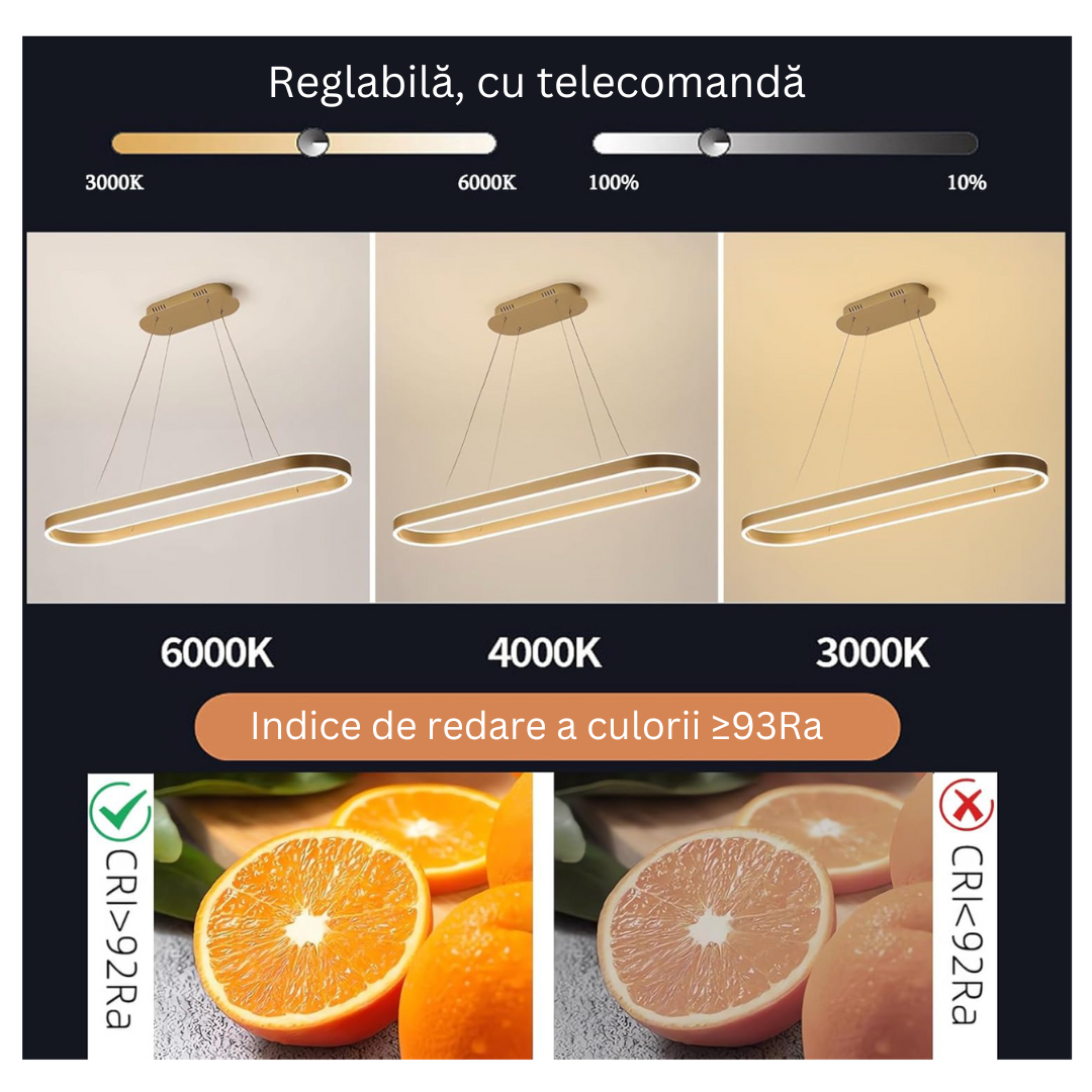 Lustra LED KING Gold 1 Segment Oval Echivalent 400W Telecomanda