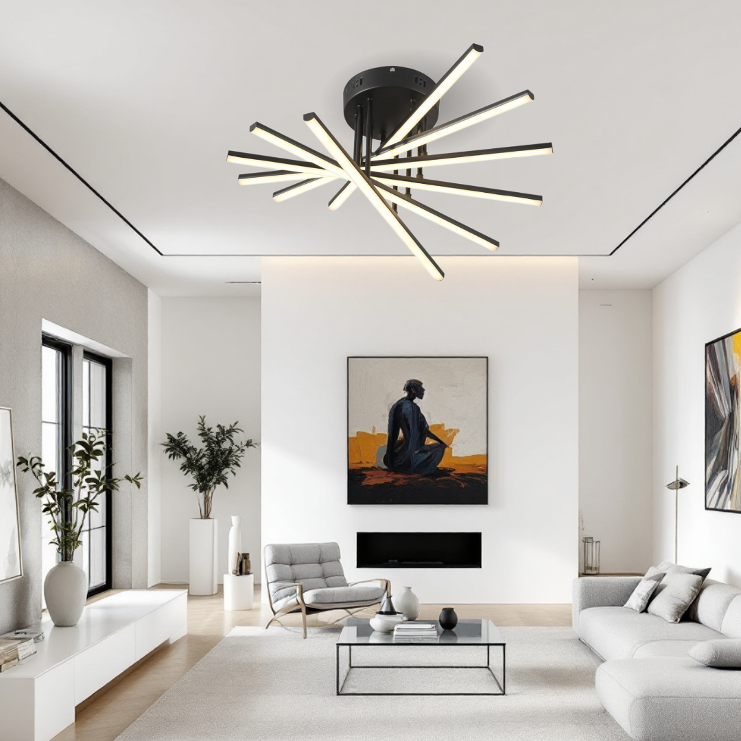 Lustra LED 96W Fano 6 Elemente NEGRU Echivalent 600W cu Telecomanda