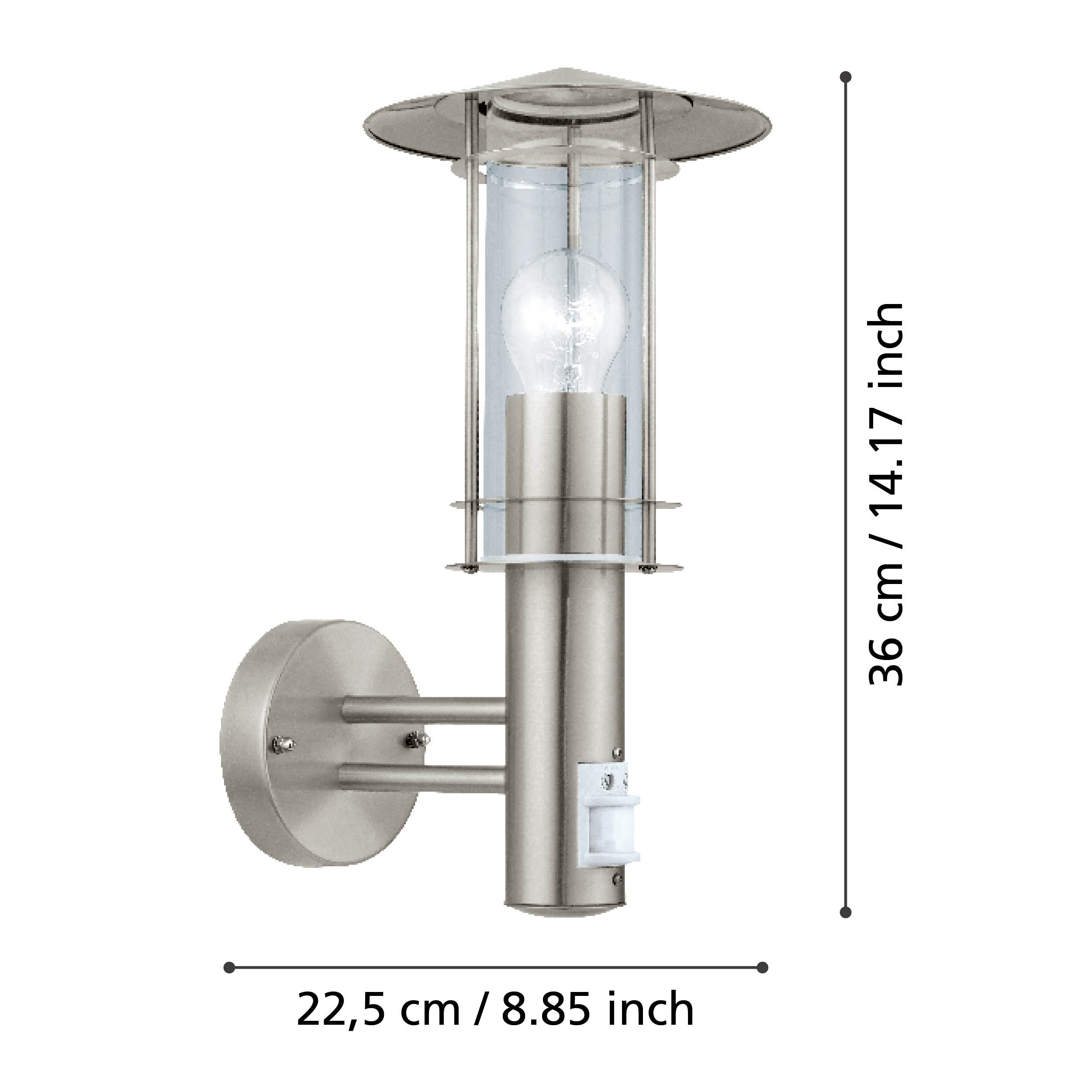Aplica Exterior Lisio Silver cu Senzor Miscare IP44 Eglo 1xE27 Resigilat R2