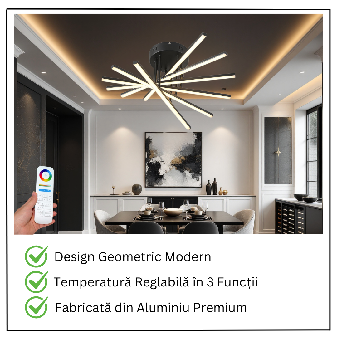 Lustra LED 96W Fano 6 Elemente NEGRU Echivalent 600W cu Telecomanda