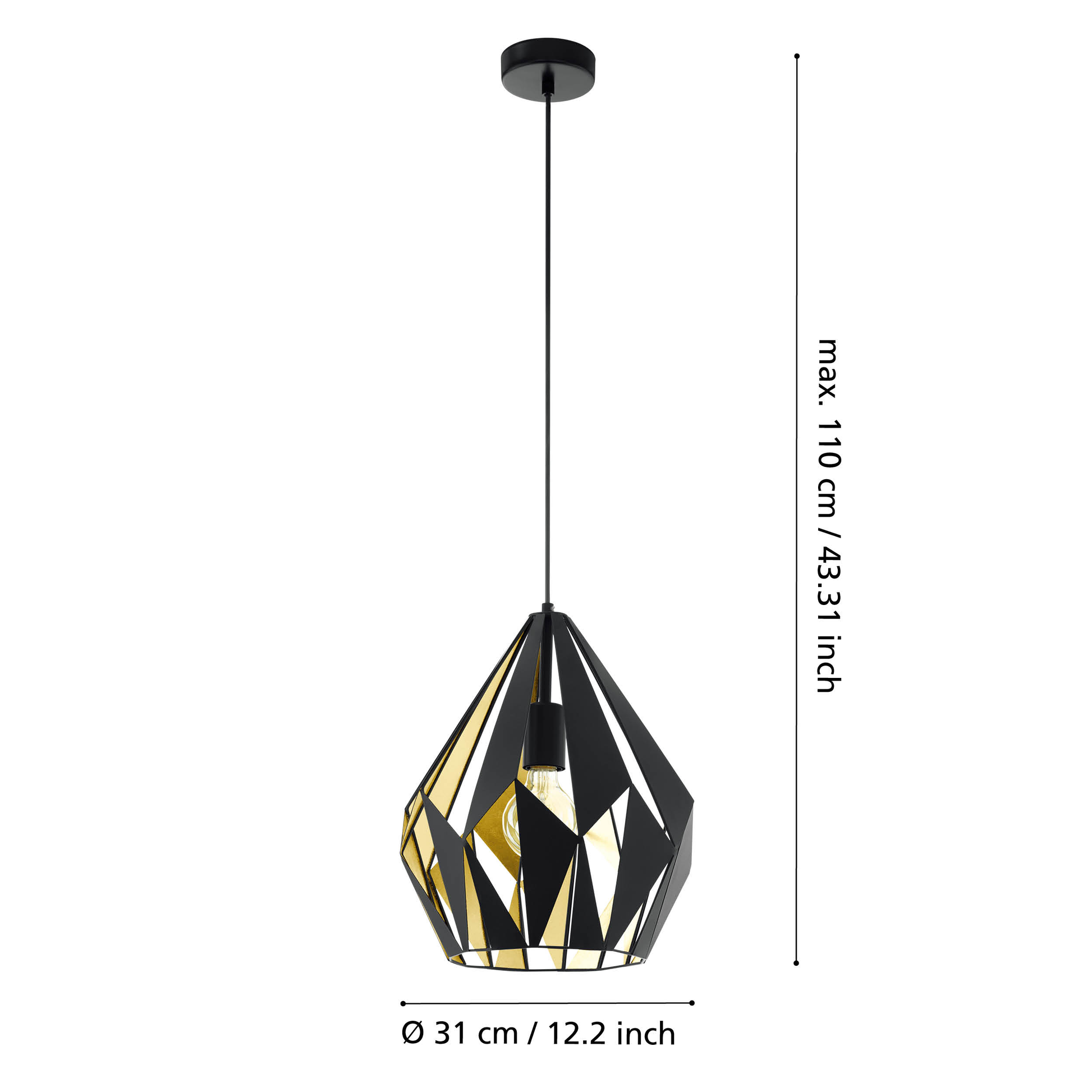 Pendul Vintage CARLTON 1 Black & Gold 110CM Eglo NEAGRA / VINTAGE SI RETRO DESIGN Lighting Fixtures