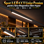 Spot LED Magnetic Liniar Premium Hyper Black 20W | 61.5CM | 48V | 3 Tipuri de Lumina