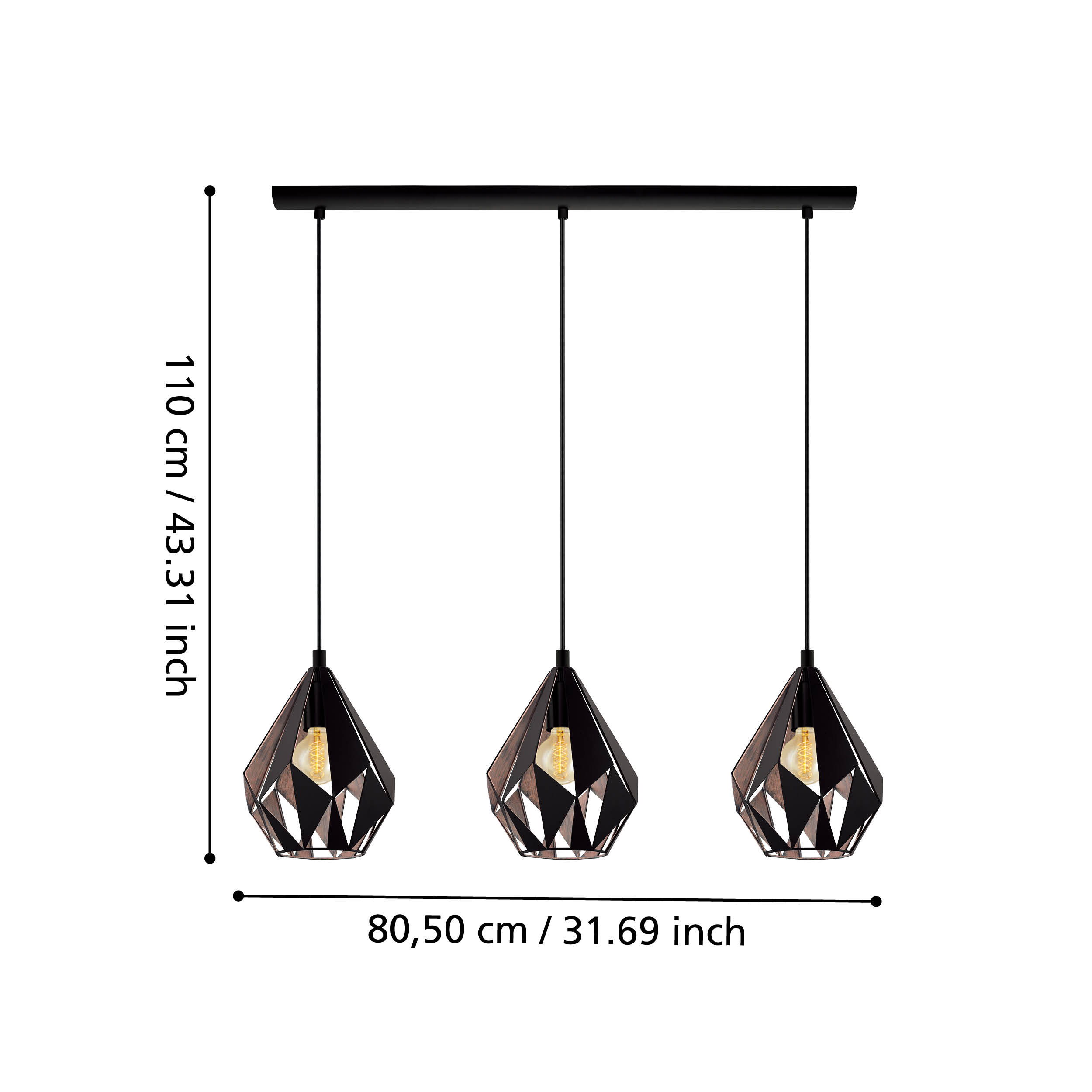 Lustra Suspendata CARLTON 1 Black 110CM