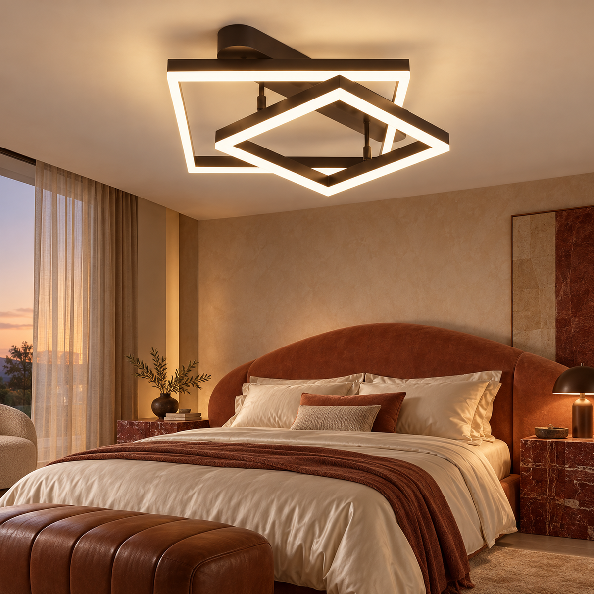 Lustra LED Beauty Square Brown Echivalent 600W Telecomanda