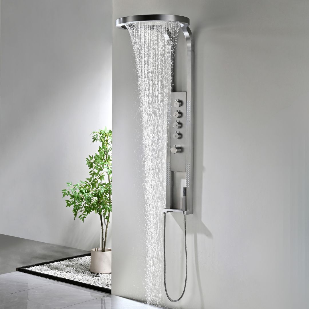 Panou de Dus Premium AquaNova Pro Gray - Design Slim, Masaj, 144CM